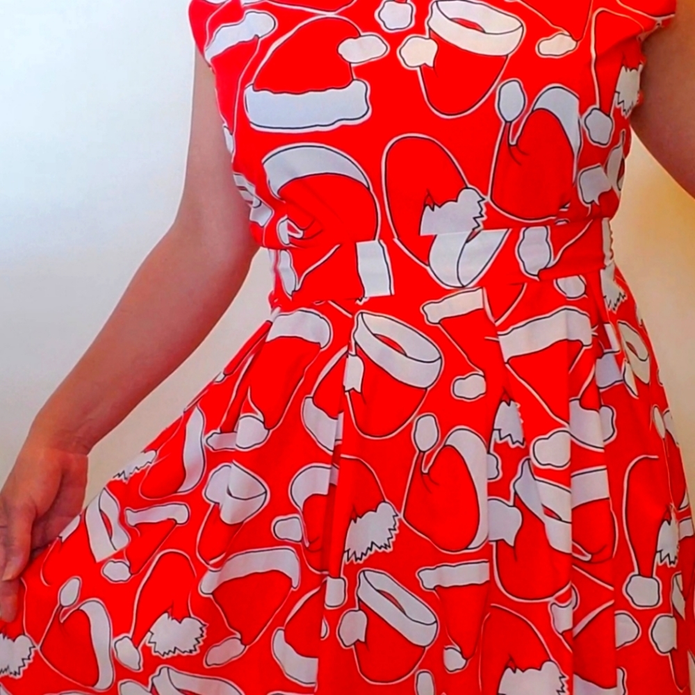 Christmas Santa Hat Red Sleeveless Vintage Dress